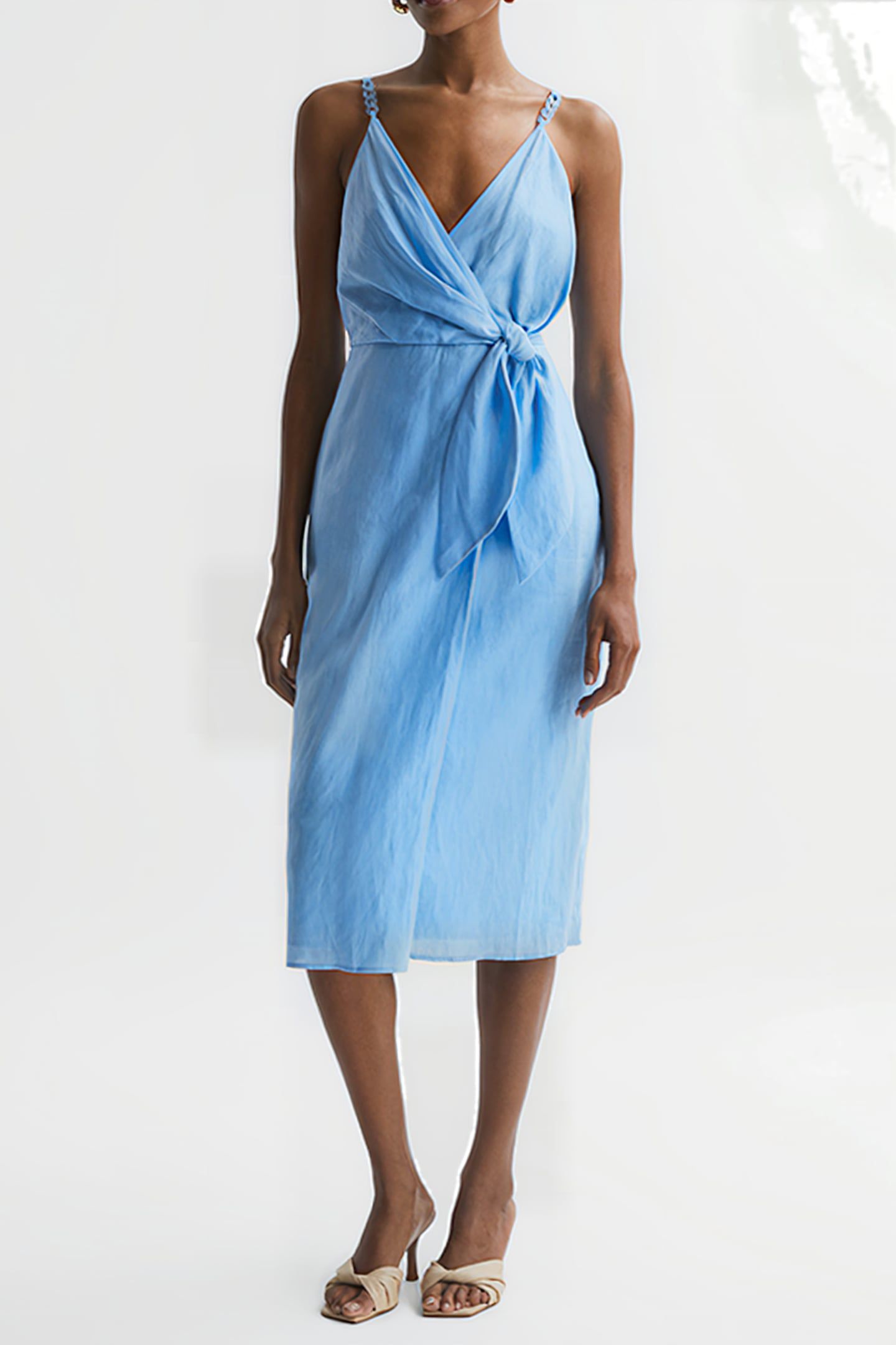 ESME LINEN MIDI DRESS — AQUA 1