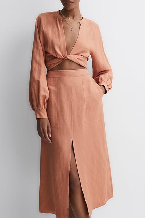 AXELLE LINEN MIDI SKIRT — RUST 5