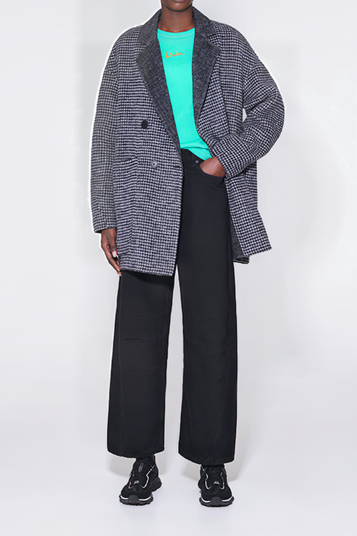BLACK CHECKED DOUBLE-FACE COAT 1