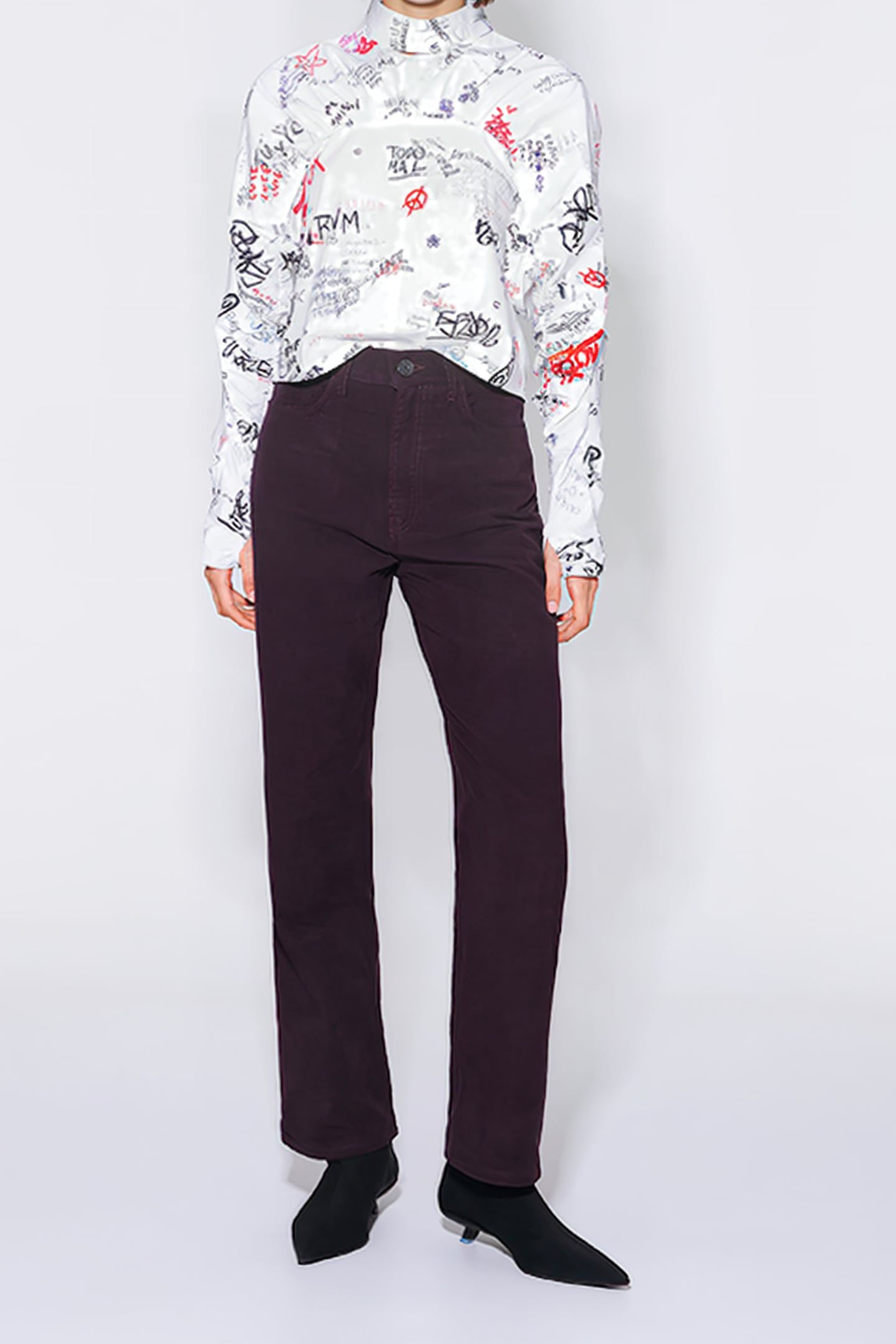 DARK BURGUNDY VELVET STRAIGHT-CUT TROUSERS 1
