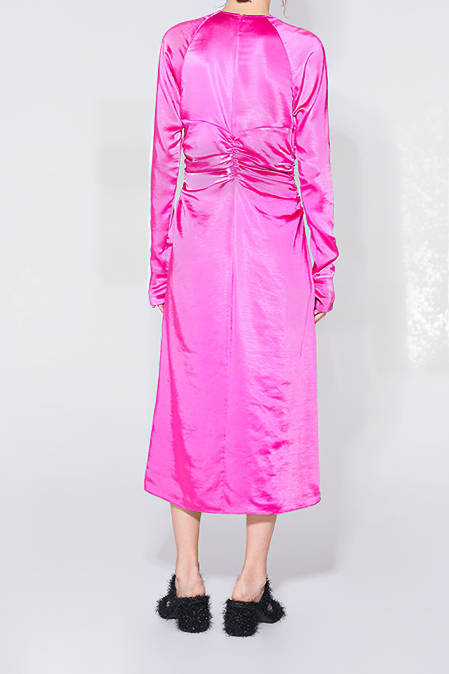 FUCHSIA SATIN MIDI DRESS 2