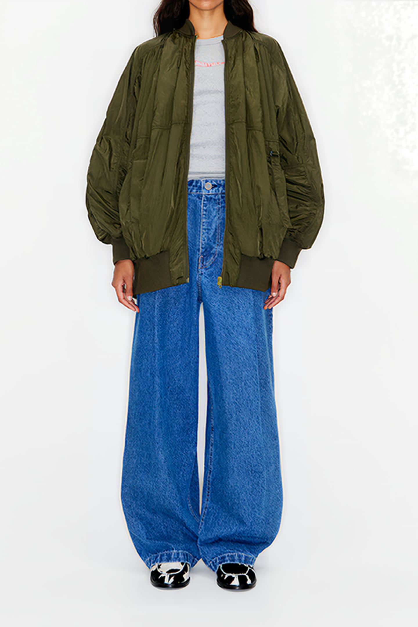 KHAKI NYLON BOMBER JACKET 1