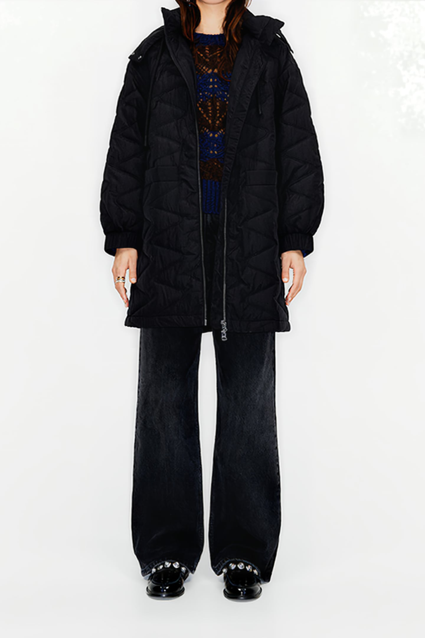 BLACK QUILTED MIDI PUFFER 1