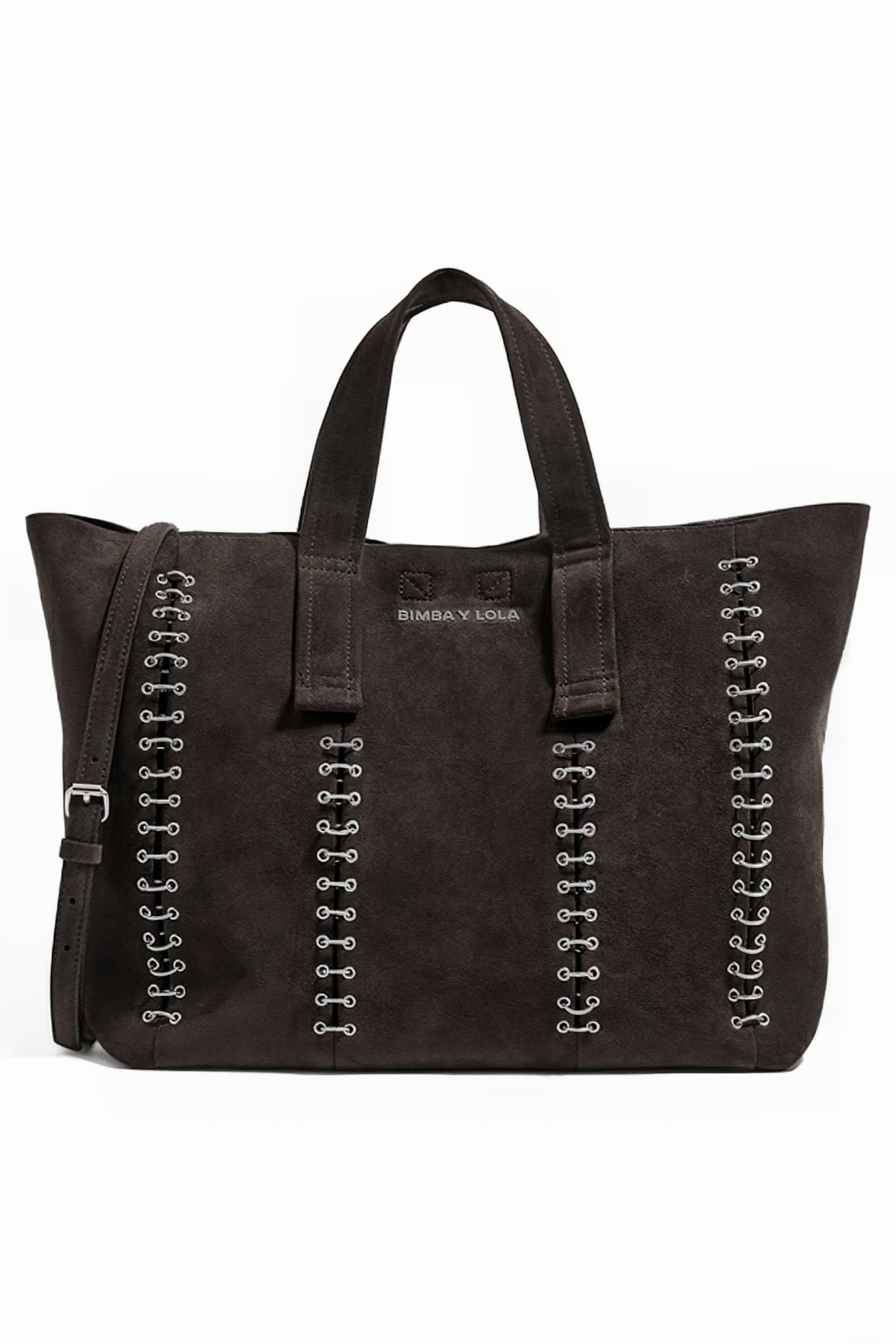 L CHARCOAL SPLIT LEATHER SHOPPER BAG 1