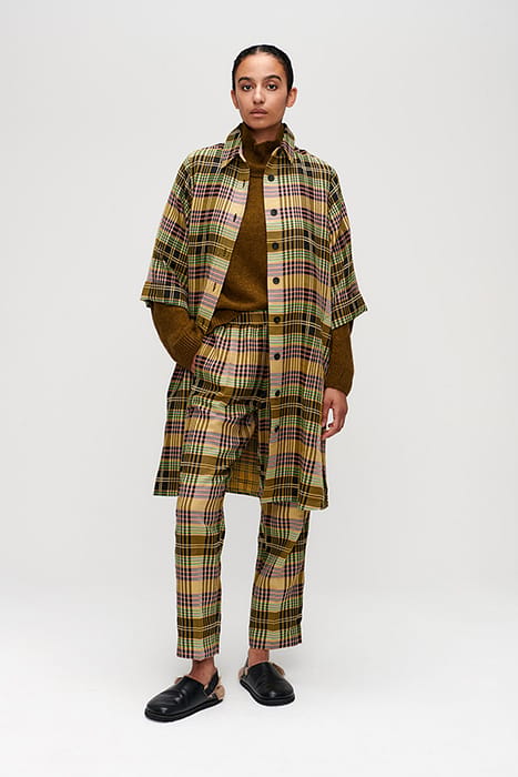 SYDNEY PLEAT CHECKED PANTS MOSS 4