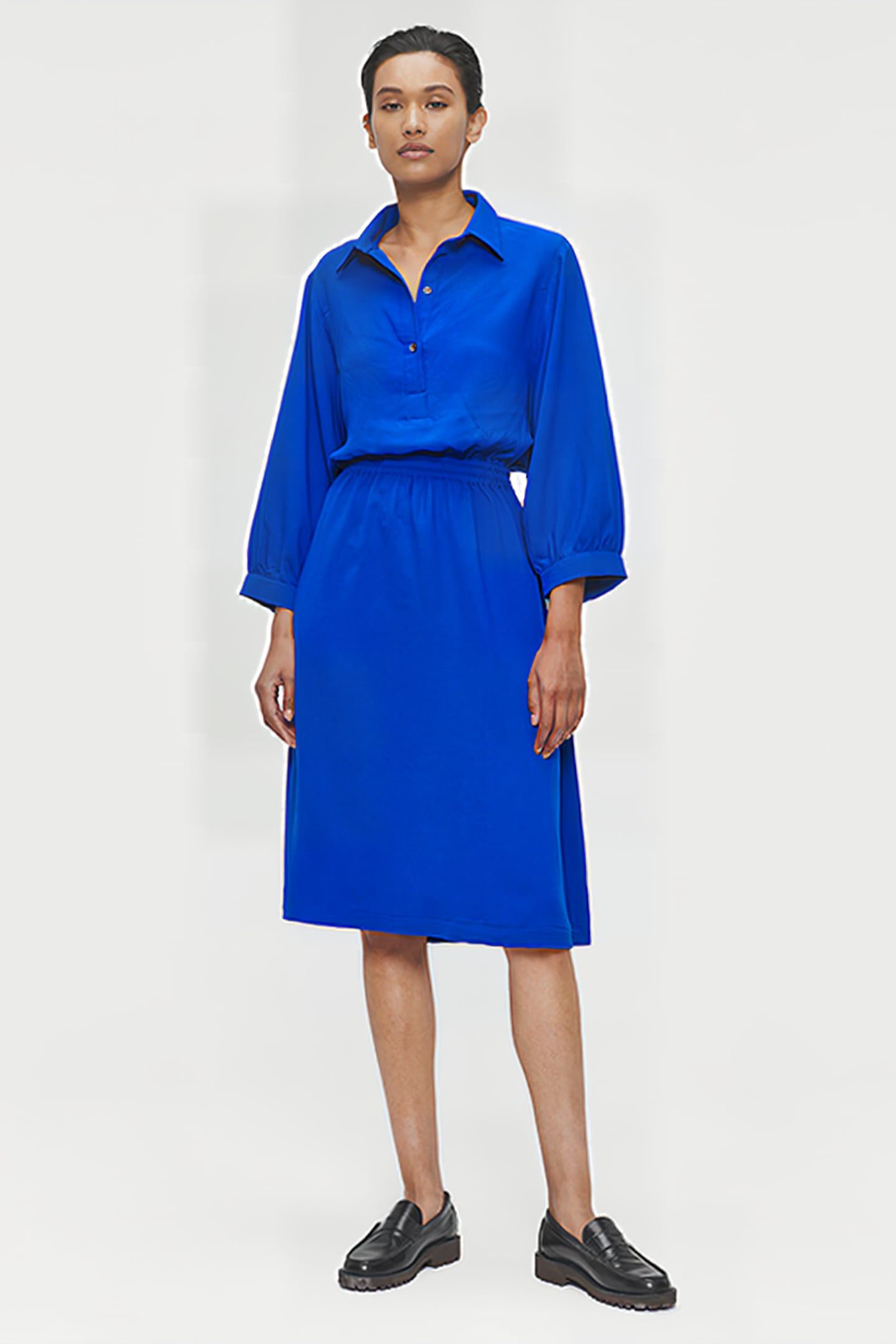 FLUID WAISTED DRESS BLUE 1
