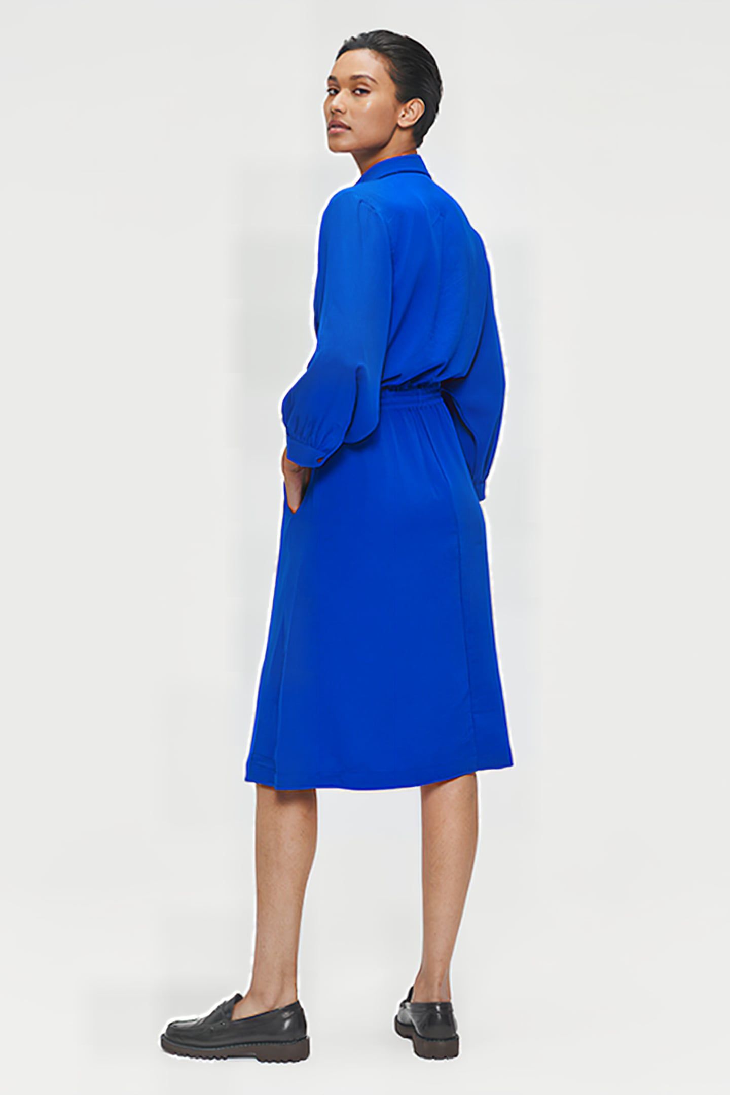 FLUID WAISTED DRESS BLUE 2
