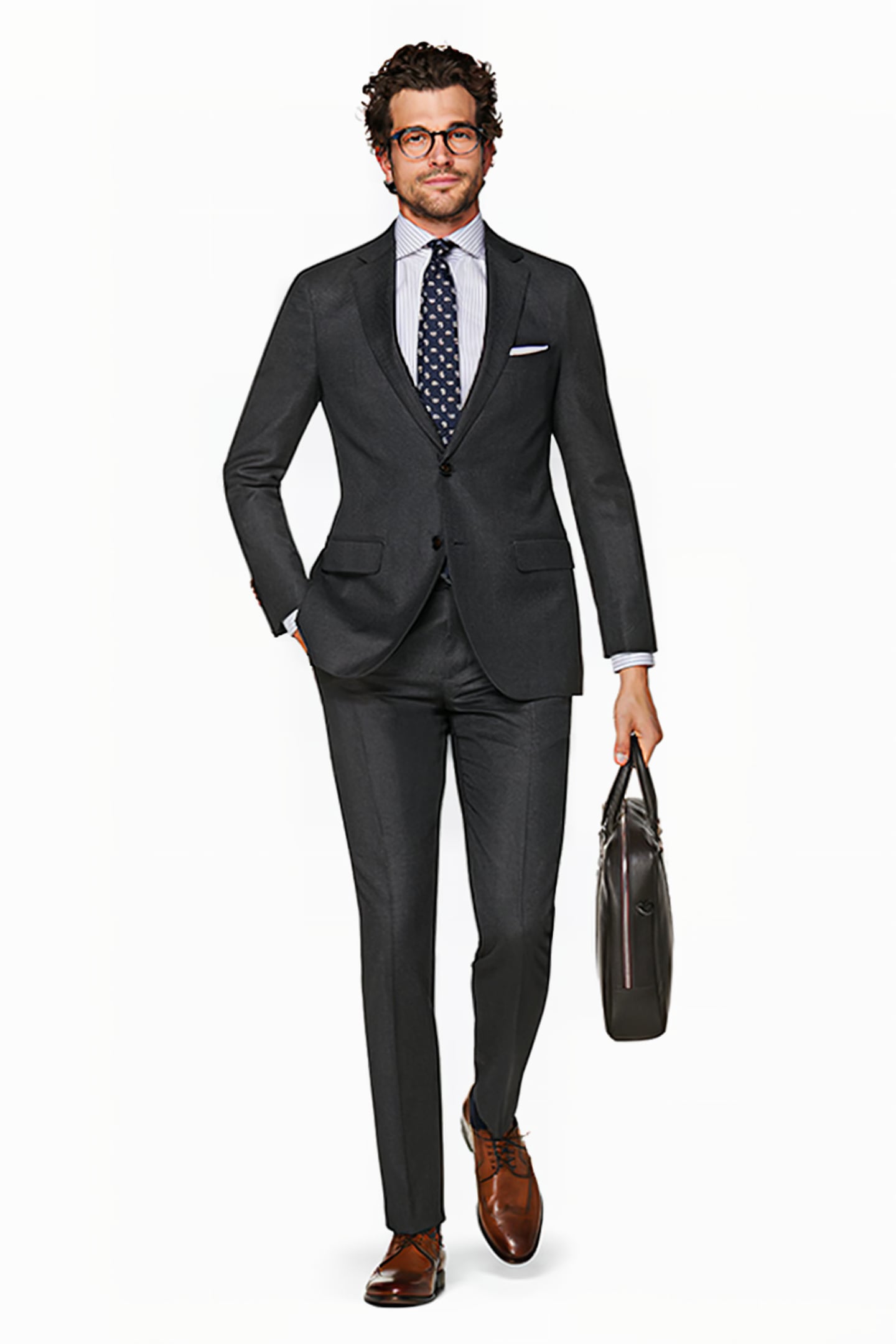 DARK GREY BIRD'S EYE SLIM LEG STRAIGHT TROUSERS 1