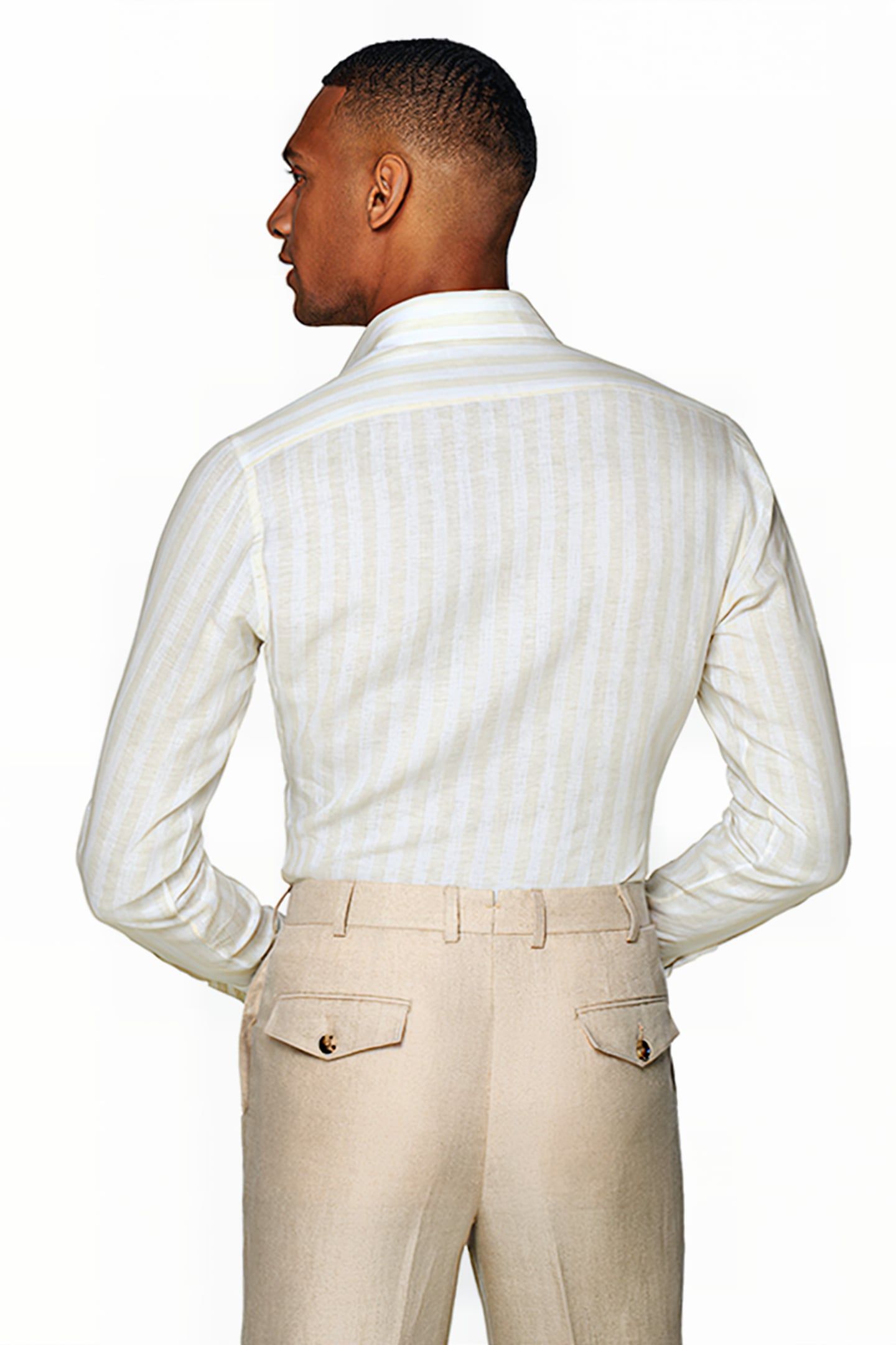 LIGHT BROWN STRIPED SLIM FIT SHIRT 2