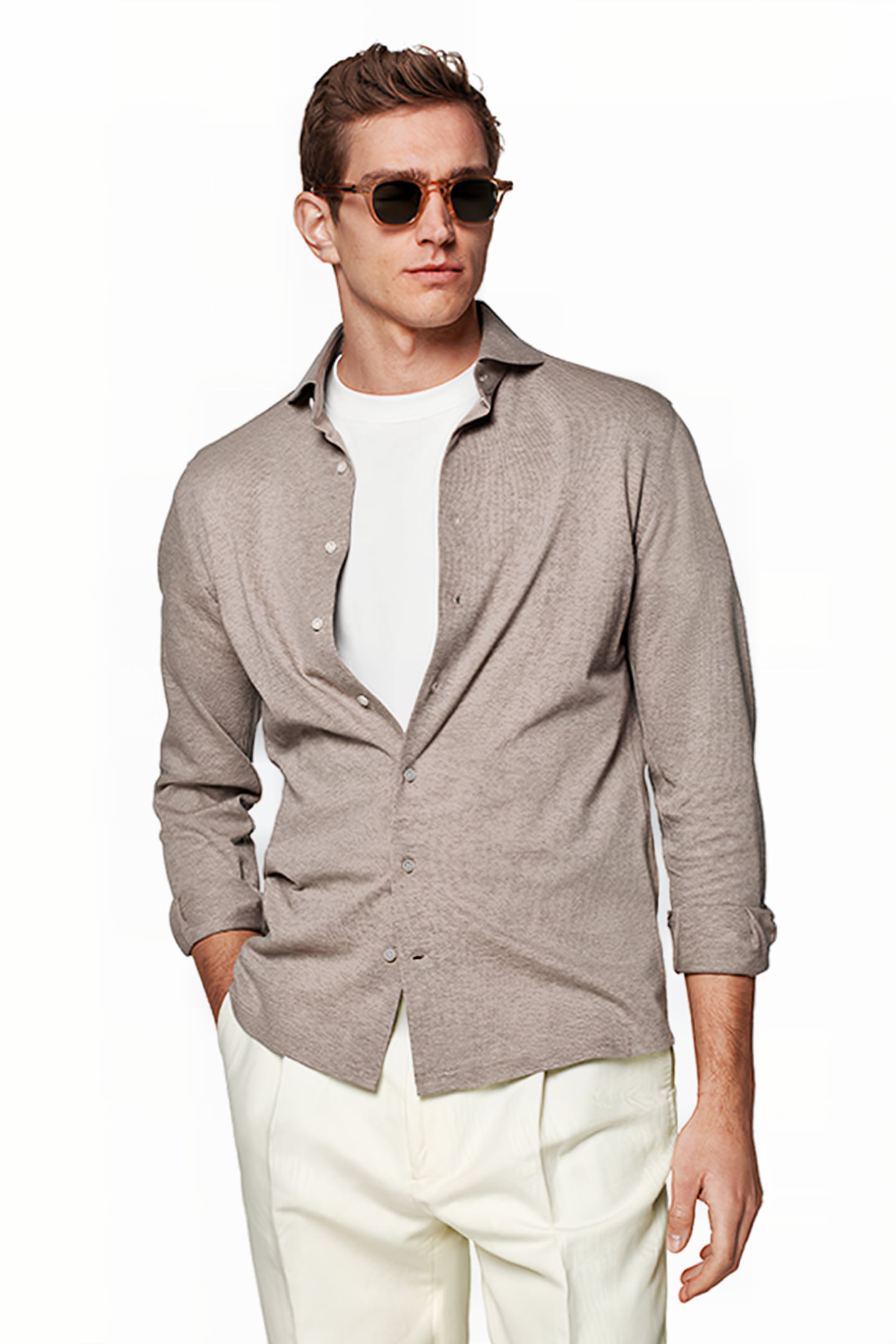 LIGHT BROWN EXTRA SLIM FIT SHIRT 1