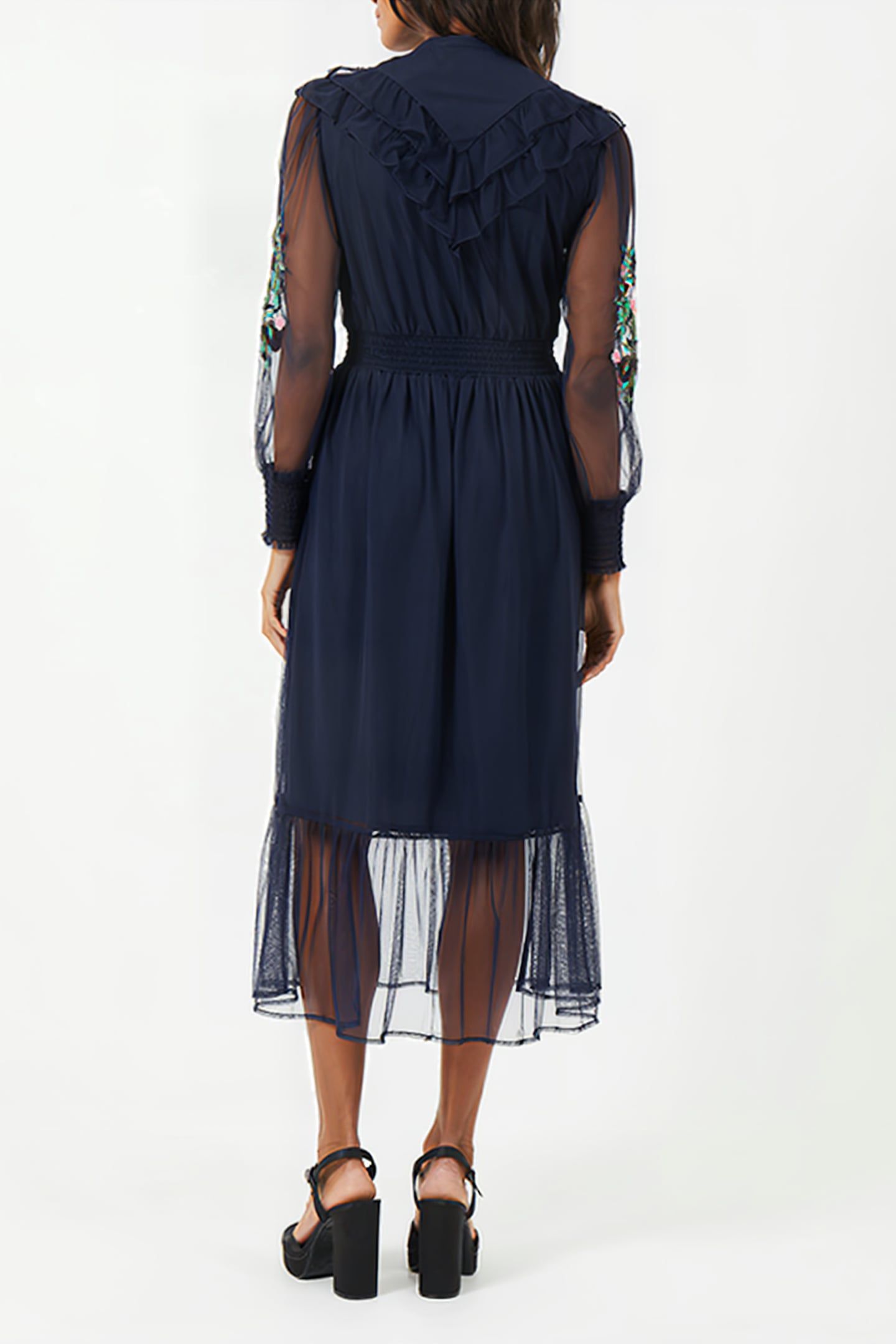 ABRA EMBROIDED MESH MIDI DRESS BLUE 2