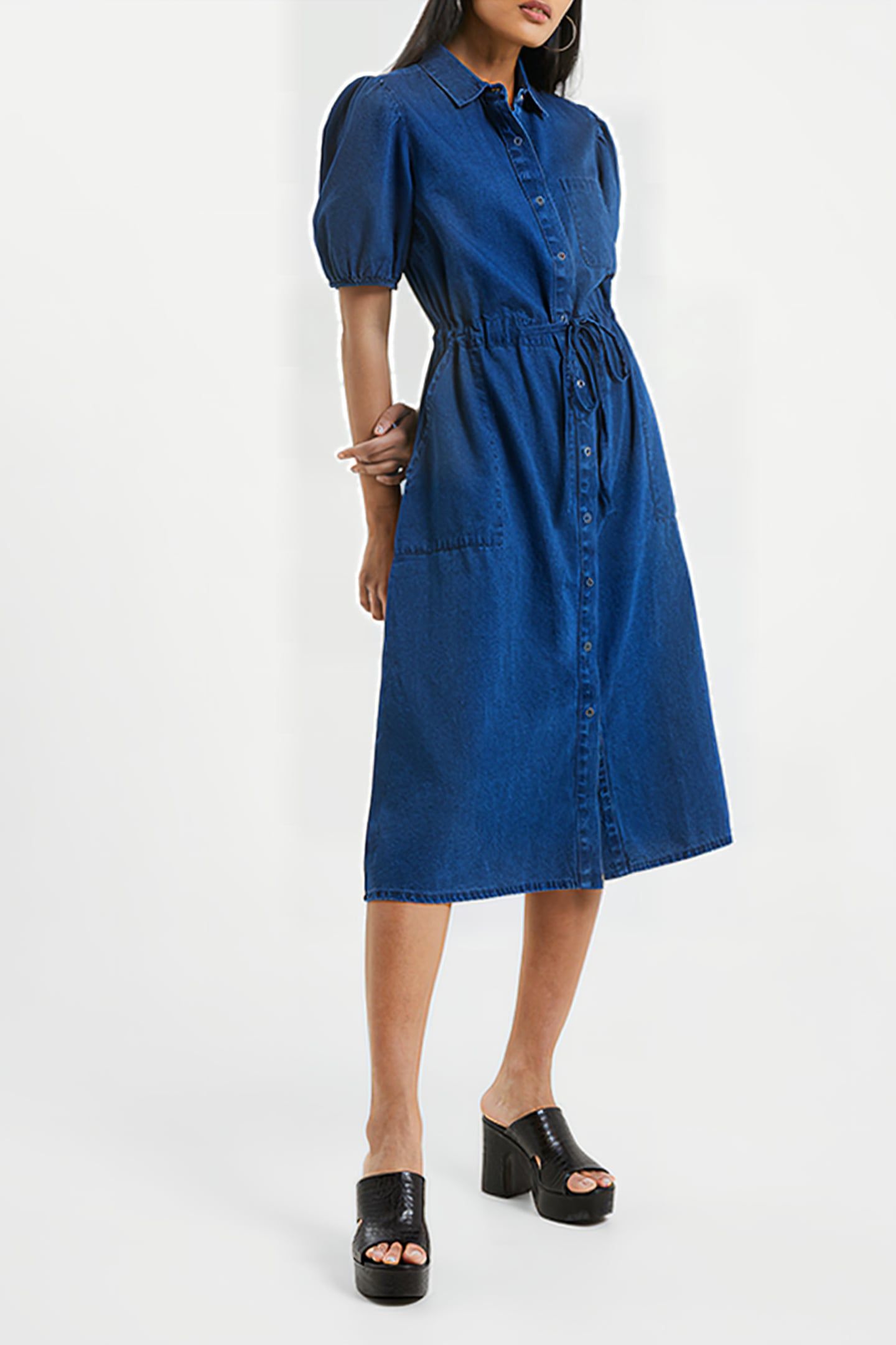 ZAVES CHAMBRAY SS SHIRT DRESS BLUE 1