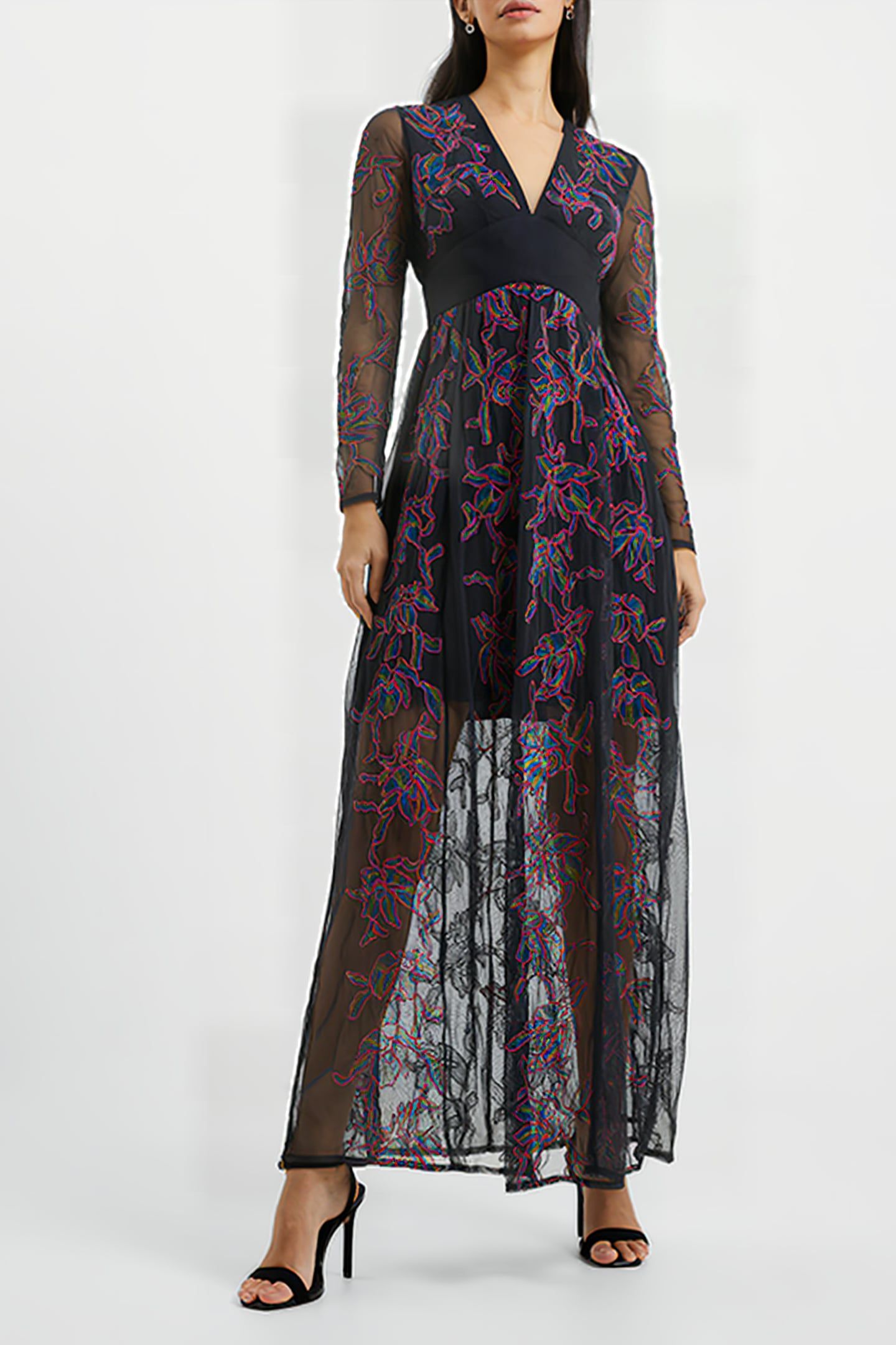 EMILIA EMBROIDERED MXI DRESS BLACK 1