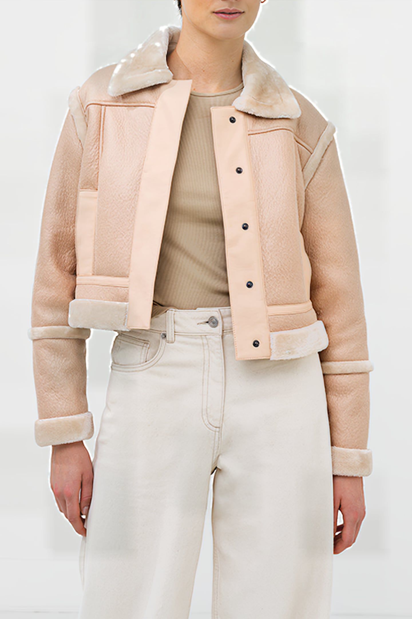 BELEN FAUX FUR L/S CROP JKT BROWN 1