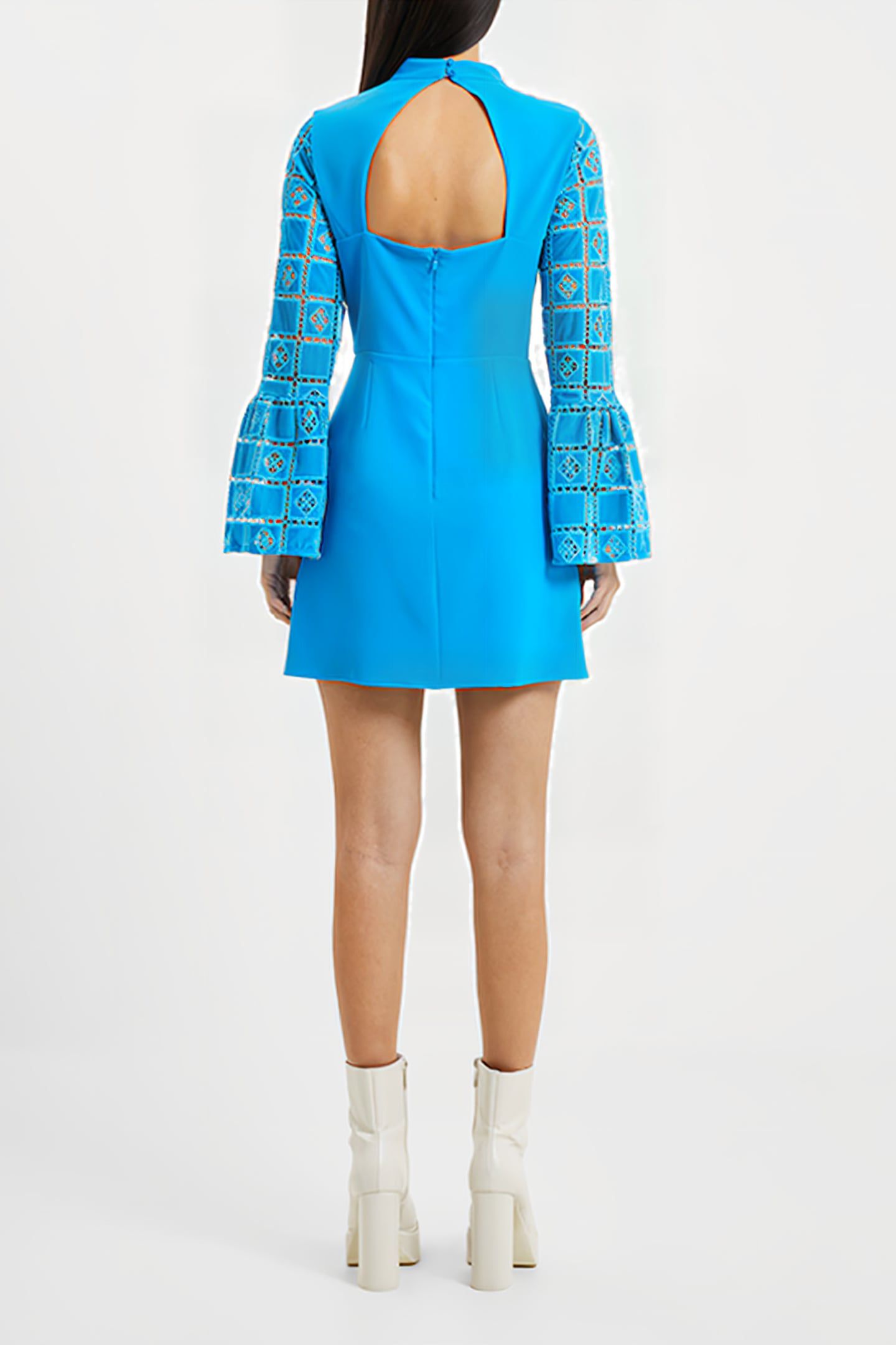 GARNET VELVET LACE MINI DRESS BLUE 3