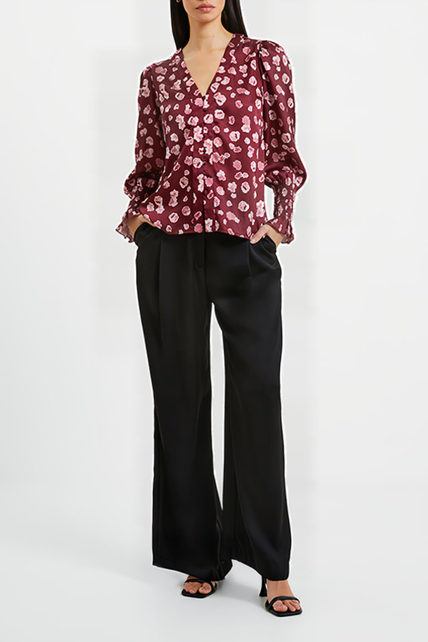 BRONWEN ALEEYA SATIN LS V NK BROWN 2