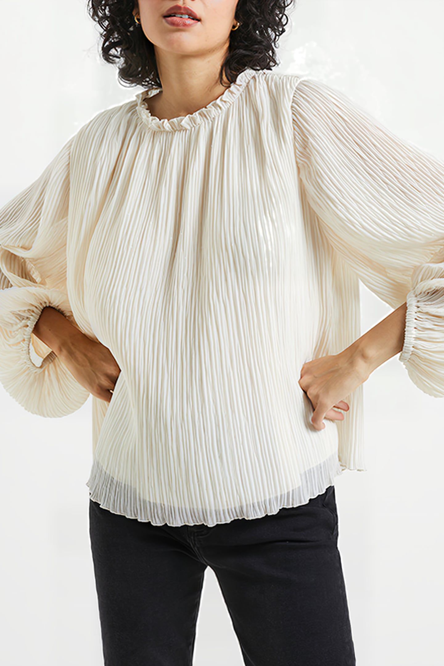 CALLIE LUREX PLEATED TOP BROWN 4