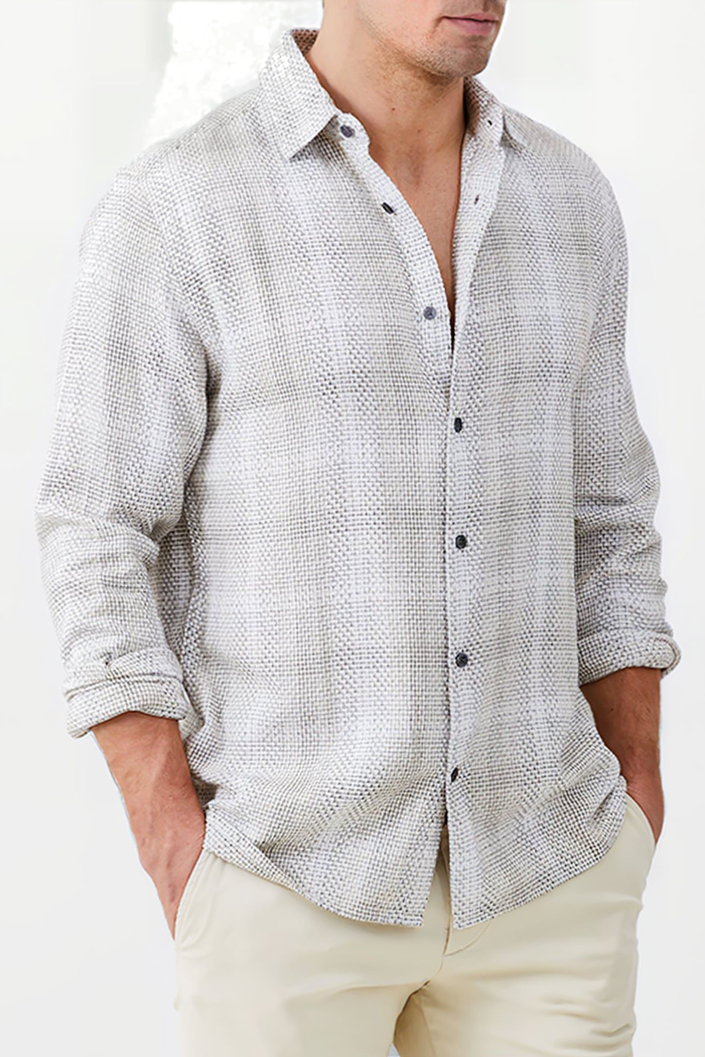 BARROW DOBBY LS SHIRT BROWN 1