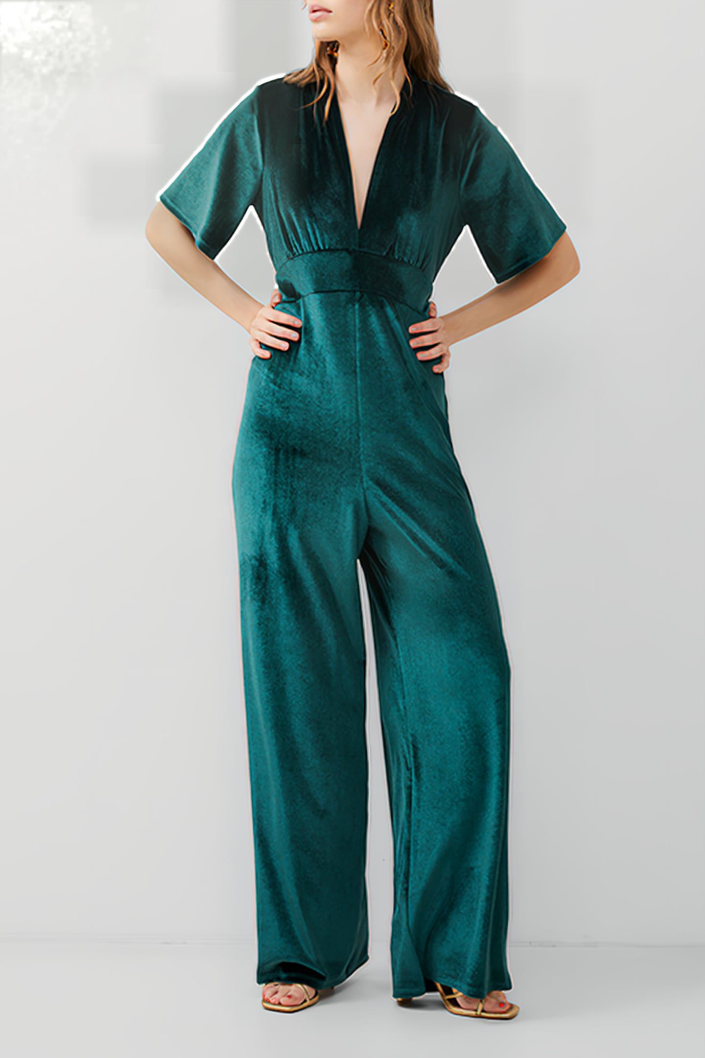 SULA VELVET SS JUMPSUIT GREEN 1