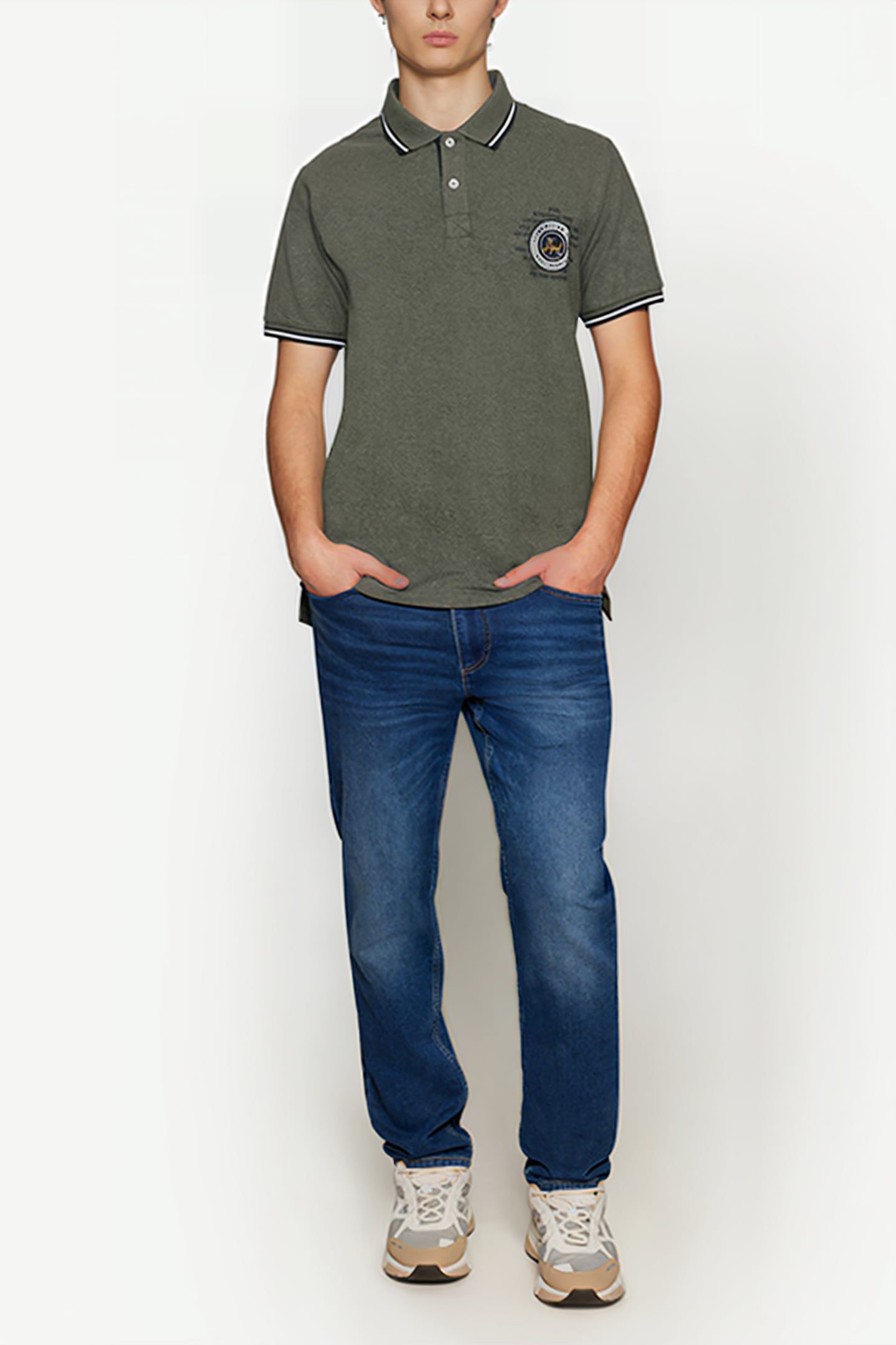 LUCASSI BADGE POLO FULL GREEN MELANGE 3