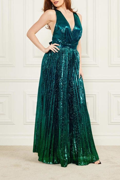 MARCIANO BY GUESS BRYCE PLEATED DRESS ORNATE TEAL MULTI 5