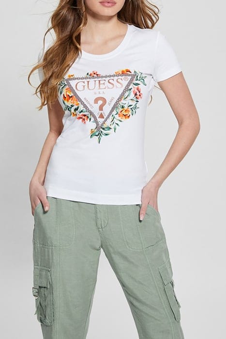 GUESS ECO SS CN TRIANGLE FLOWERS TEE PURE WHITE 1