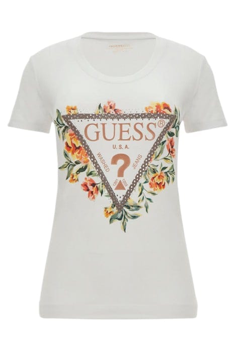GUESS ECO SS CN TRIANGLE FLOWERS TEE PURE WHITE 4