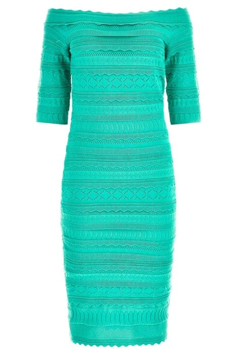MARCIANO BY GUESS SYRIA OFF SHOULDE POMPOM MINI DRESS GREEN 3