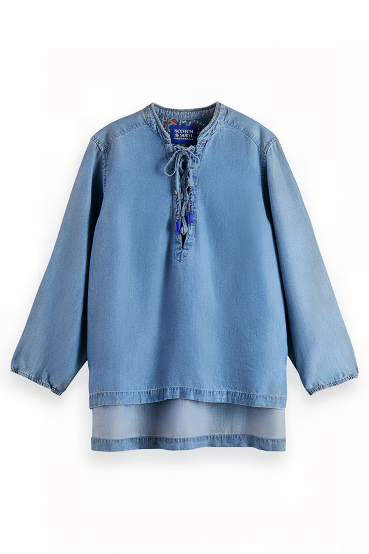 LACE UP DENIM WASHED INDIGO TENCEL SHIRT INDIGO 4