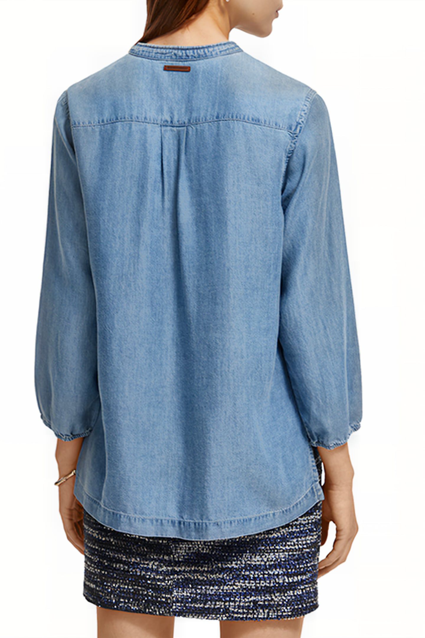 LACE UP DENIM WASHED INDIGO TENCEL SHIRT INDIGO 2