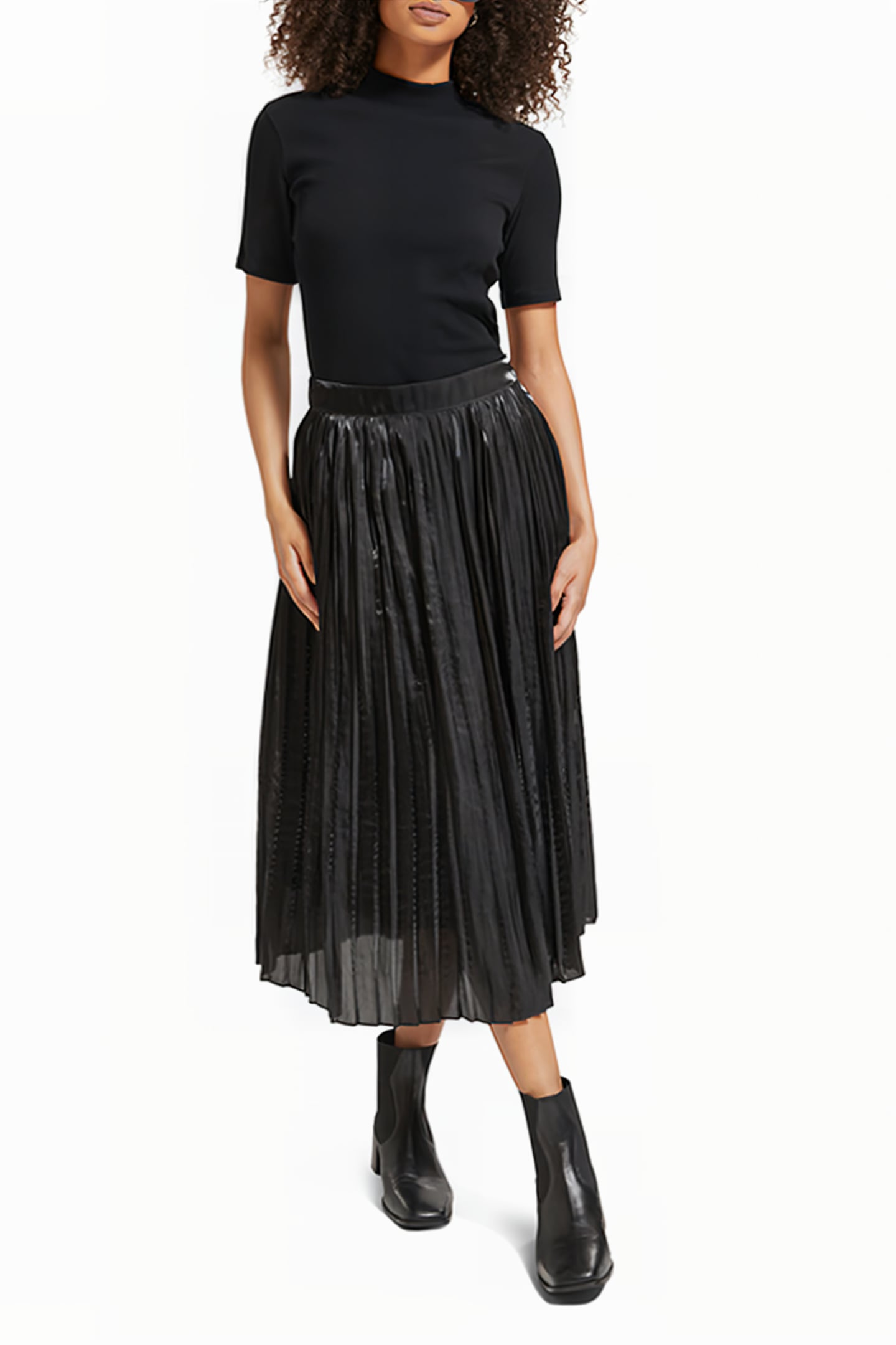 PLEATED HIGH RISE MAXI SKIRT EVENING BLACK 2