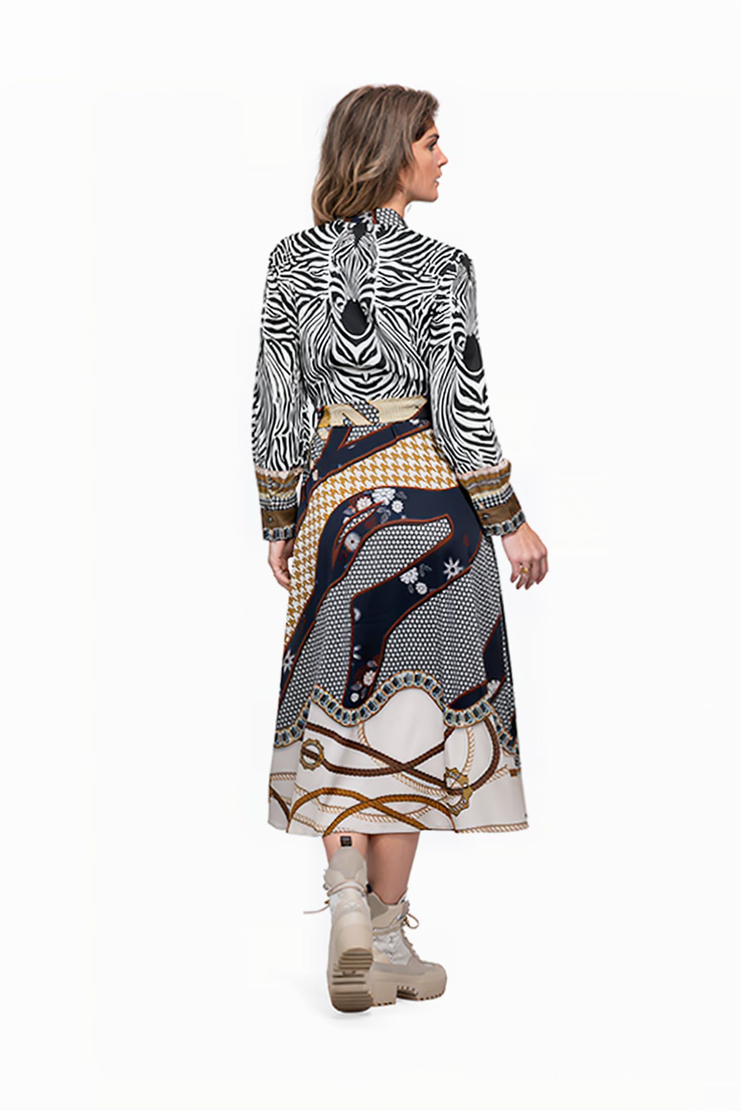 DRESS LOUVAIN LONG BLUE AND ZEBRA 2