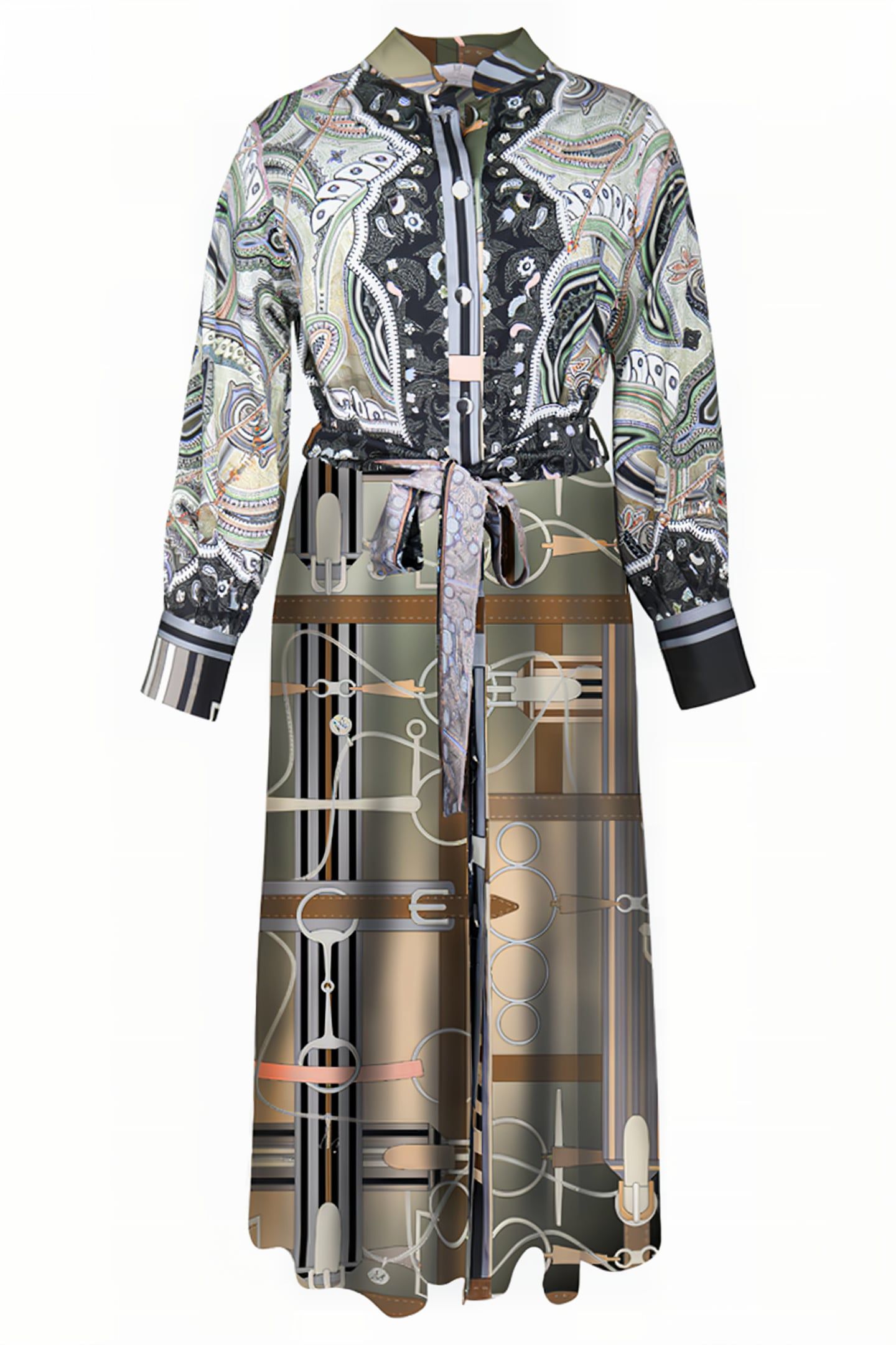 DRESS LOUVAIN LONG GREEN EQUESTRIAN PAISLEY 3
