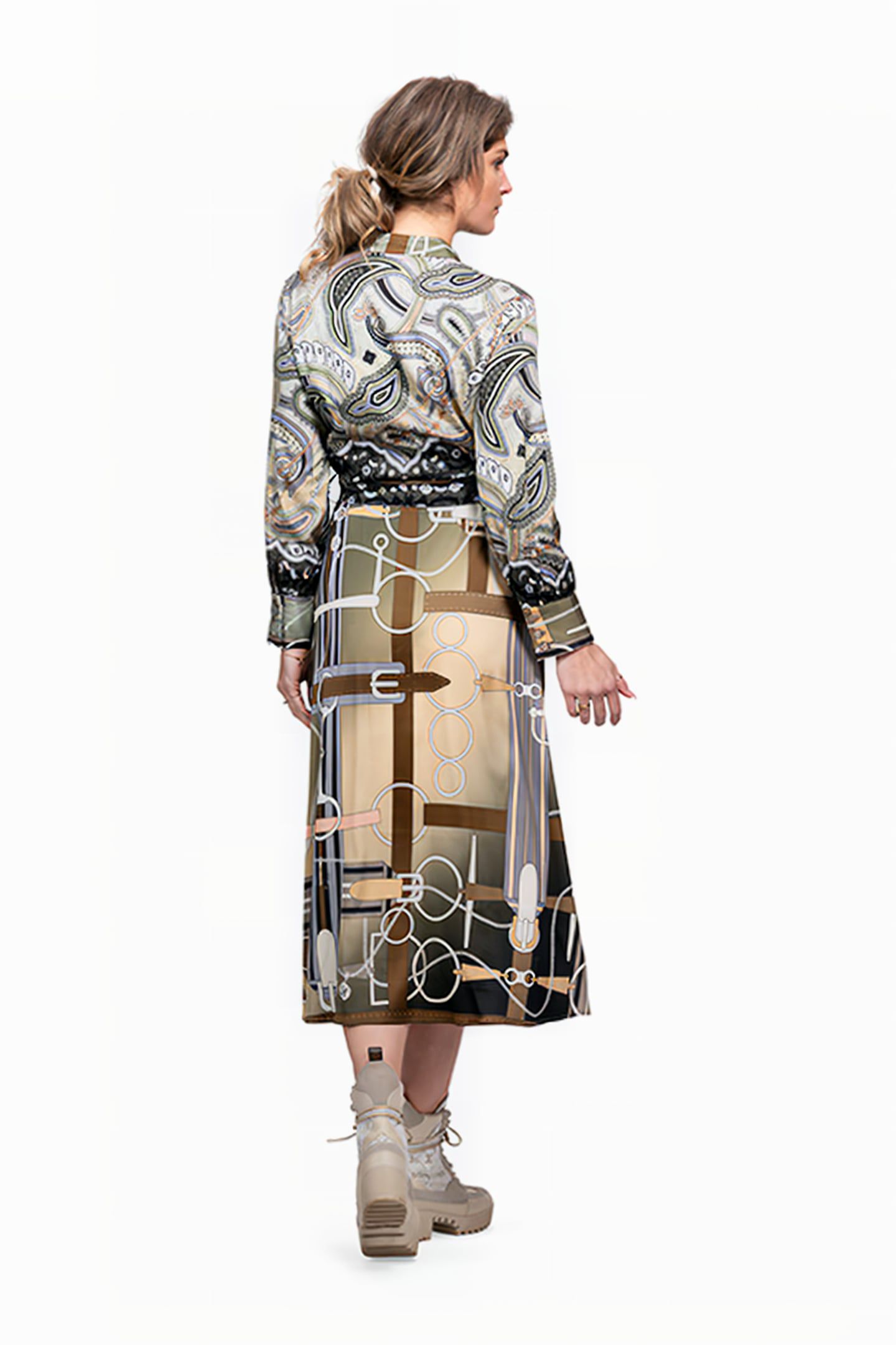 DRESS LOUVAIN LONG GREEN EQUESTRIAN PAISLEY 2