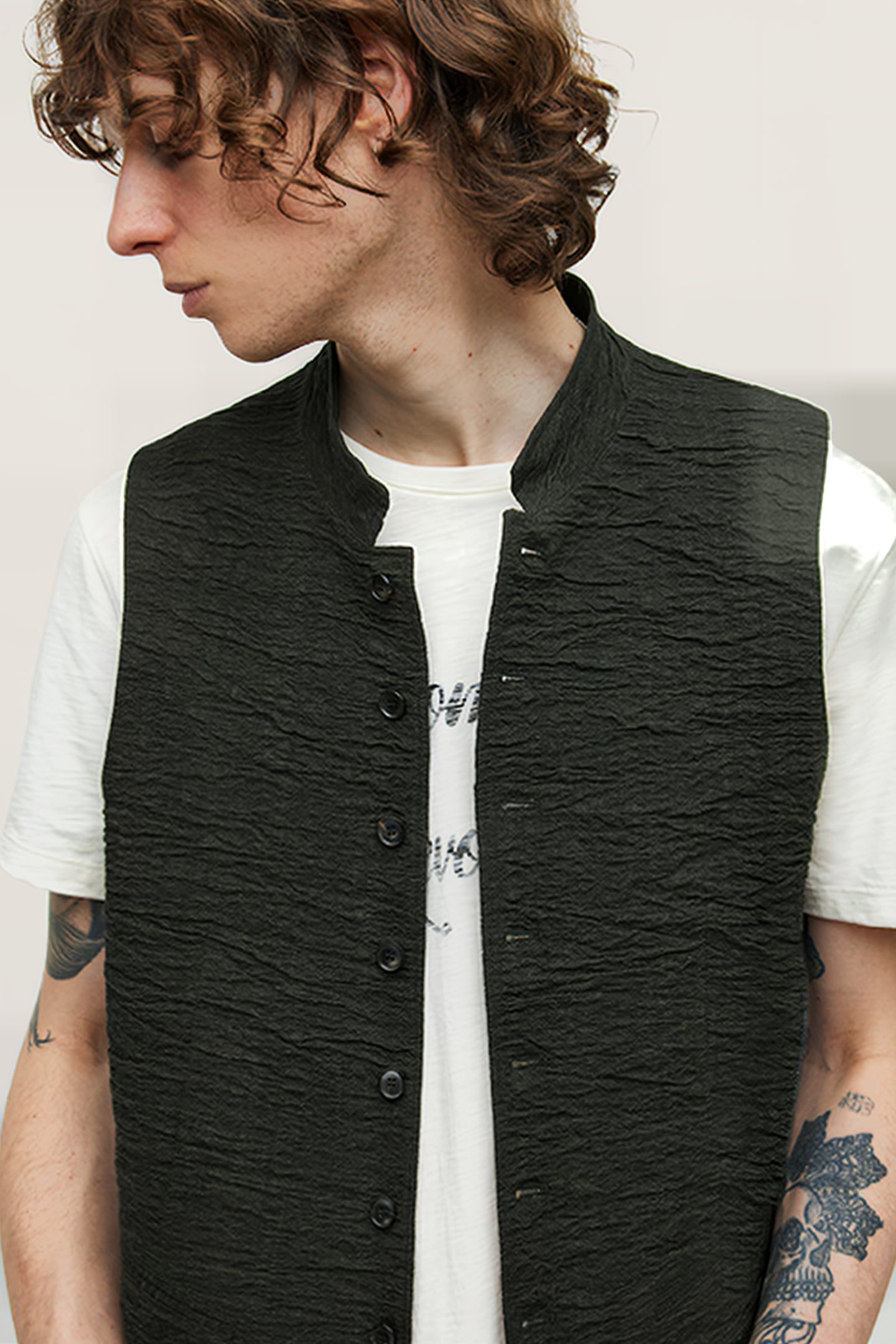 BUTTON FRONT CLOSURE VEST KELP 3