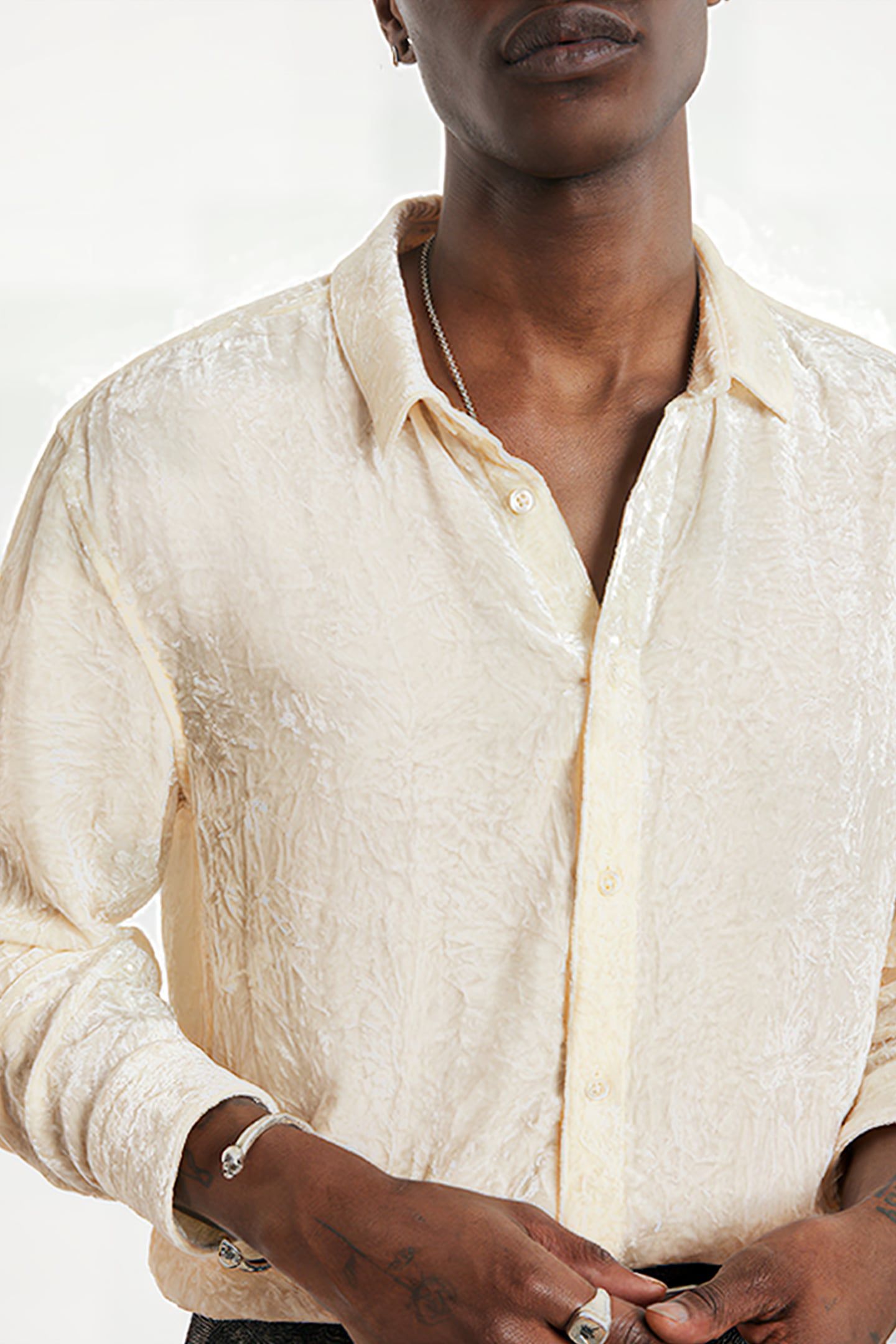 CRINKLED VELVET SLIM SHIRT WHITE 3