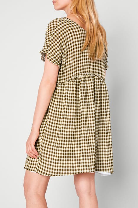 ROUND COLLAR SHORTSLEEVES DRESS VICHY KAKI 2