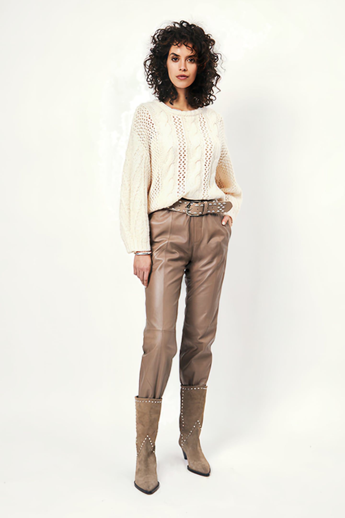CINQUE LEATHER RIVET BELT PURE TAUPE 2
