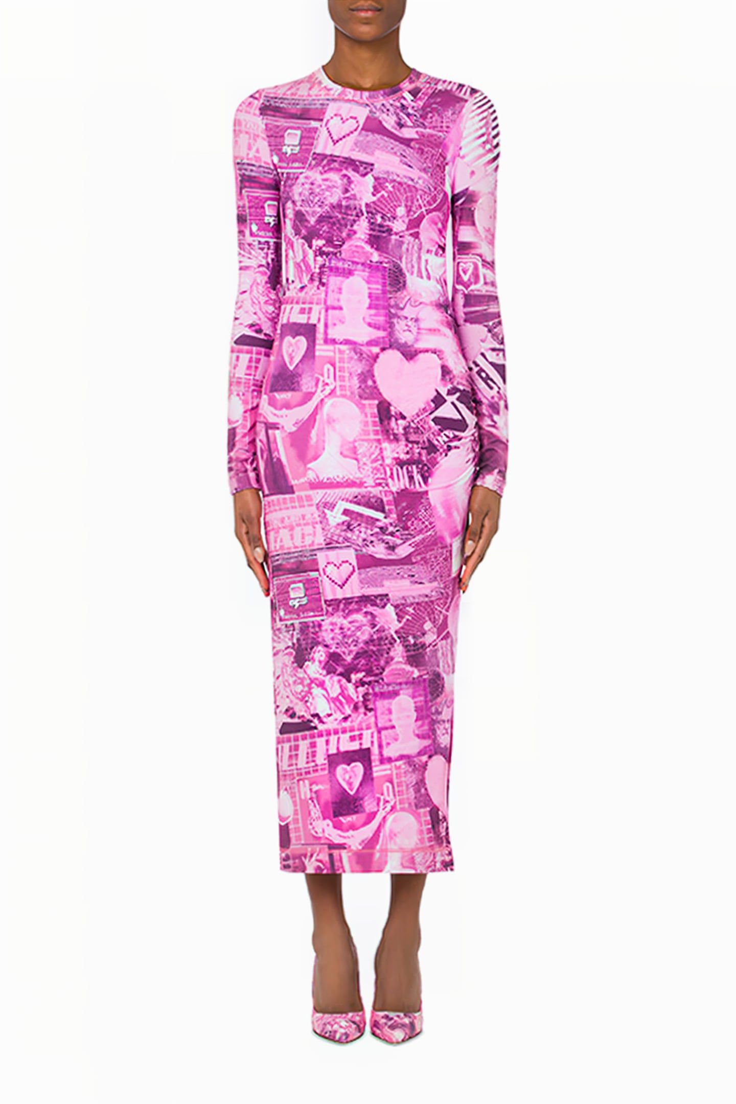 DIGITAL HEART LIGHTWEIGHT FLEECE DRESS PINK 1