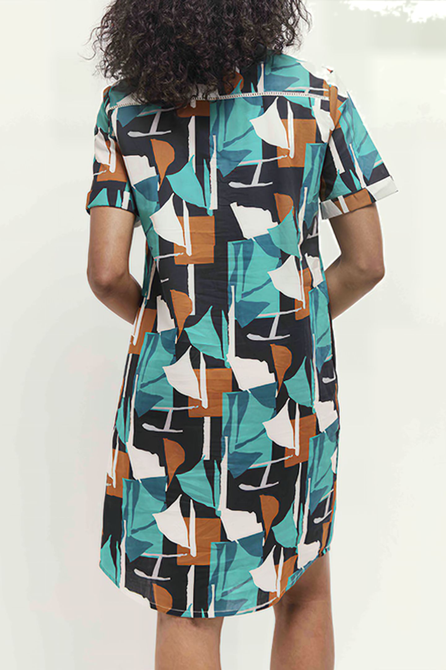 RAIN - GREEN GRASS SHIRT DRESS WITH ARTY ABSTRACTION PRINT 2