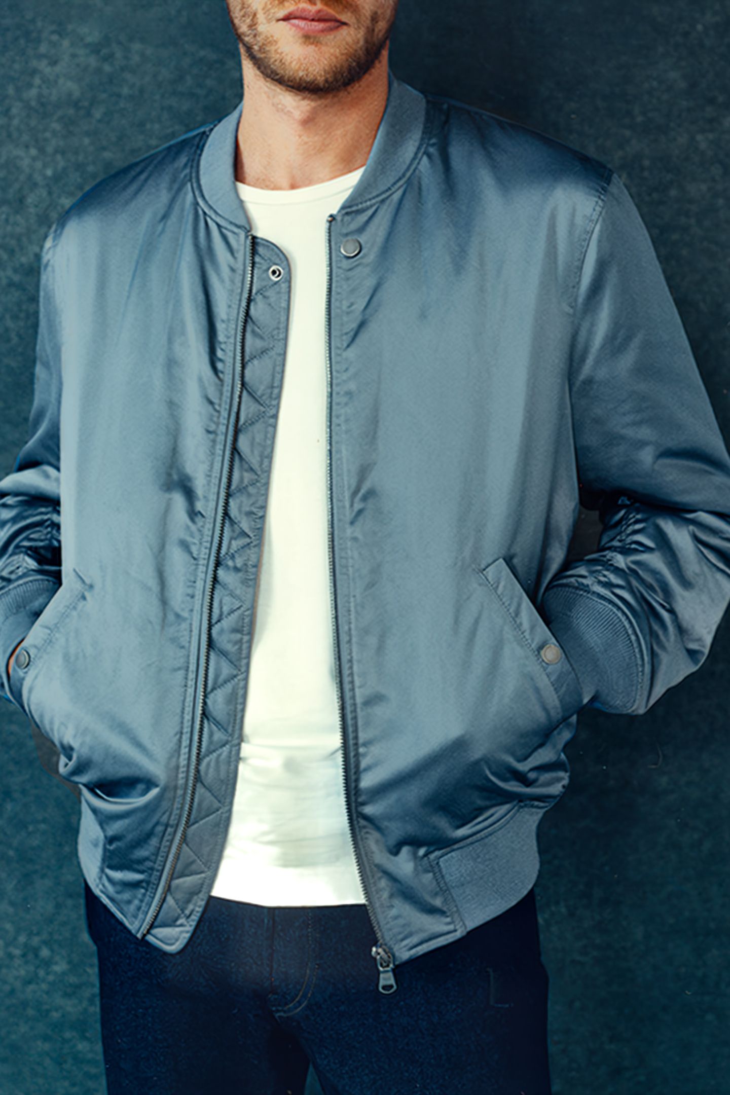 LIGHT BLUE SATIN NYLON BOMBER JACKET 7