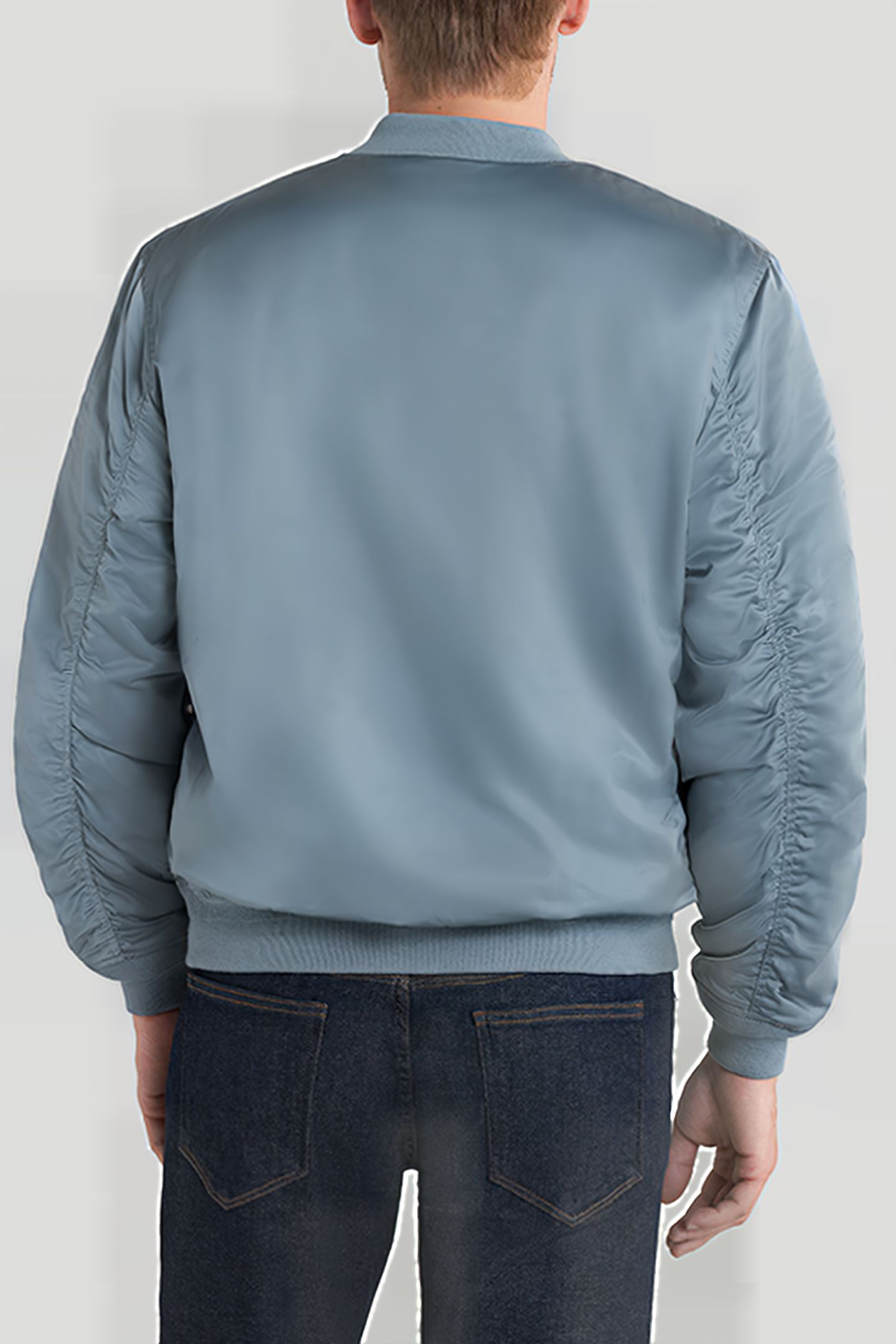 LIGHT BLUE SATIN NYLON BOMBER JACKET 2