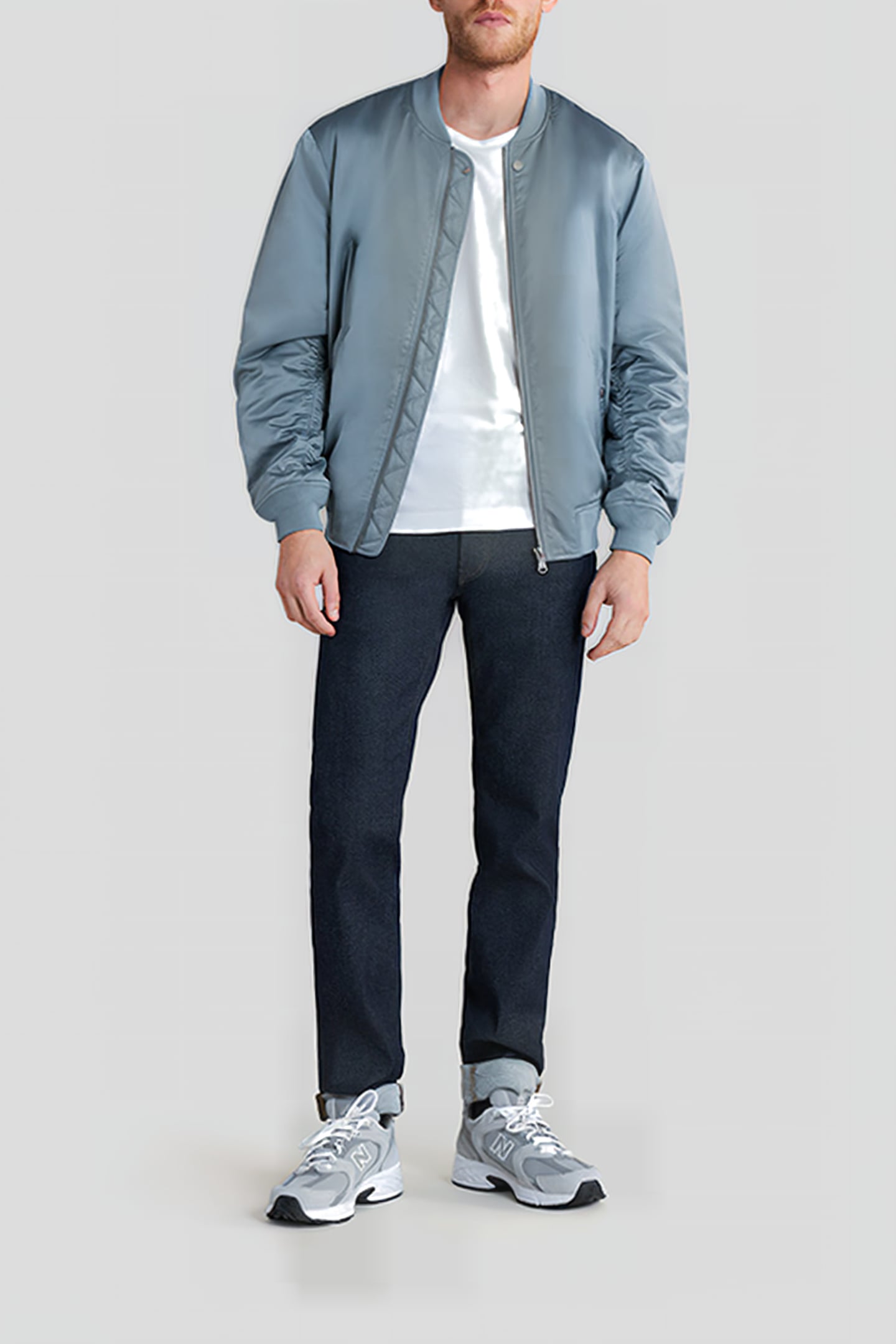 LIGHT BLUE SATIN NYLON BOMBER JACKET 3