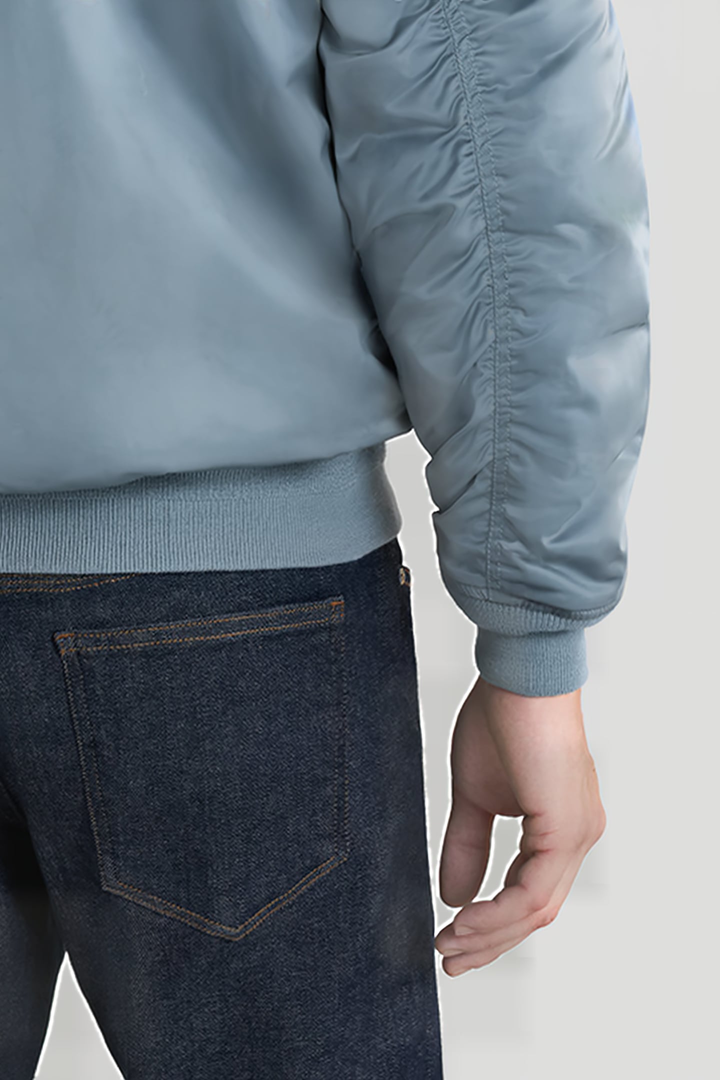 LIGHT BLUE SATIN NYLON BOMBER JACKET 6