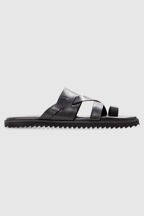 BLACK LEATHER MULES WITH FANCY STRAPS 1