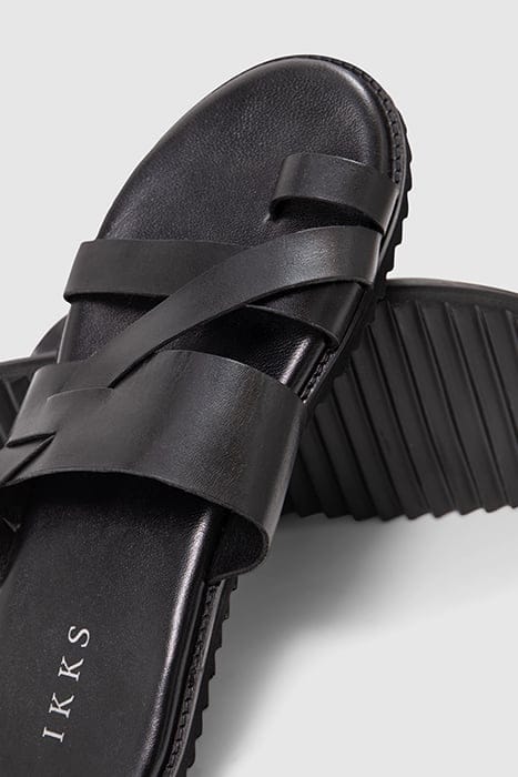 BLACK LEATHER MULES WITH FANCY STRAPS 7