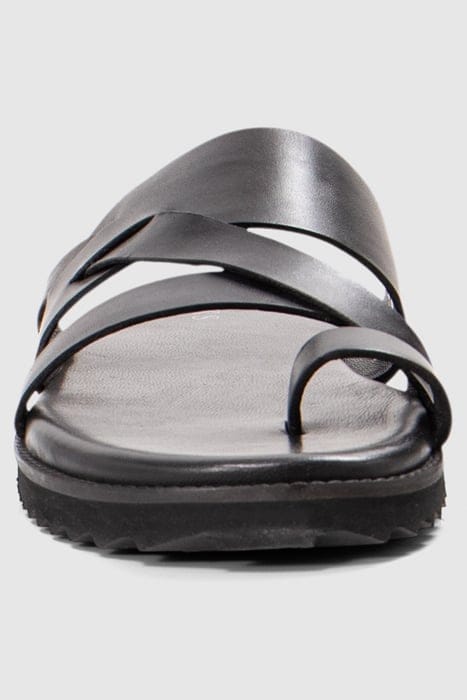 BLACK LEATHER MULES WITH FANCY STRAPS 4
