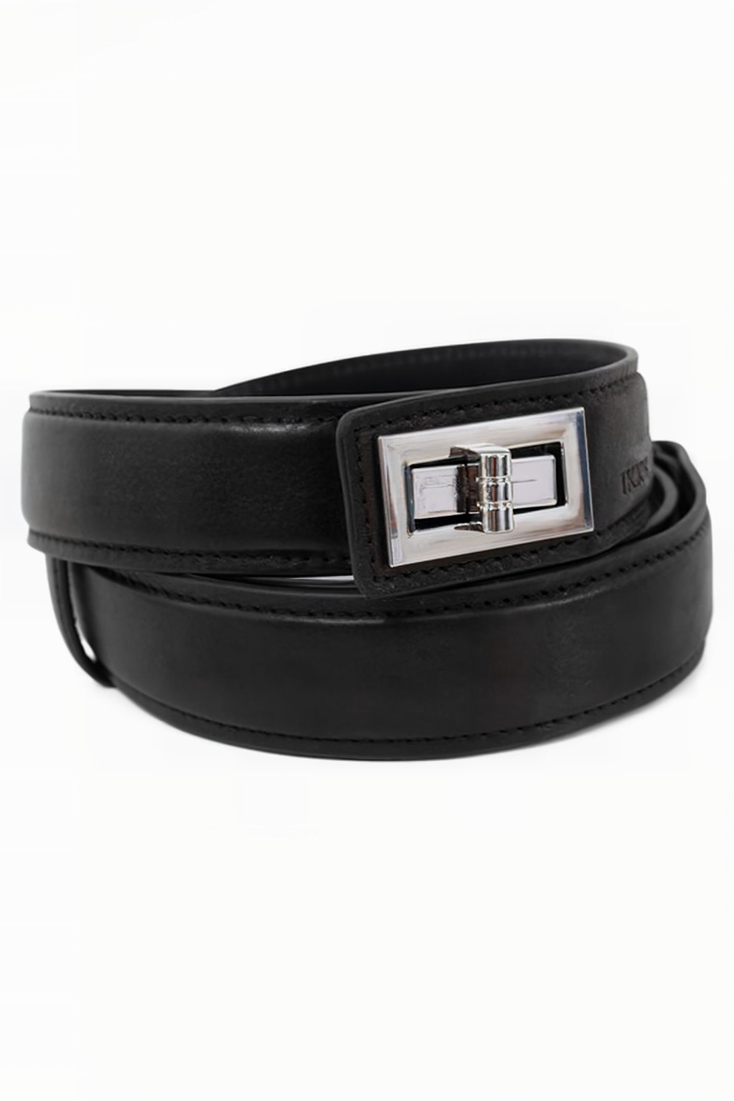 BLACK LEATHER BELT WITH ROTATING BUCKLE 2