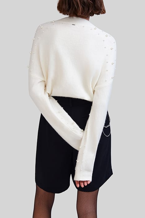 ECRU KNIT SWEATER WITH EMBROIDERED PEARLY BEADS 2