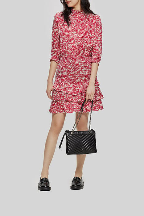 RED TAG PRINT RUFFLED DRESS 1